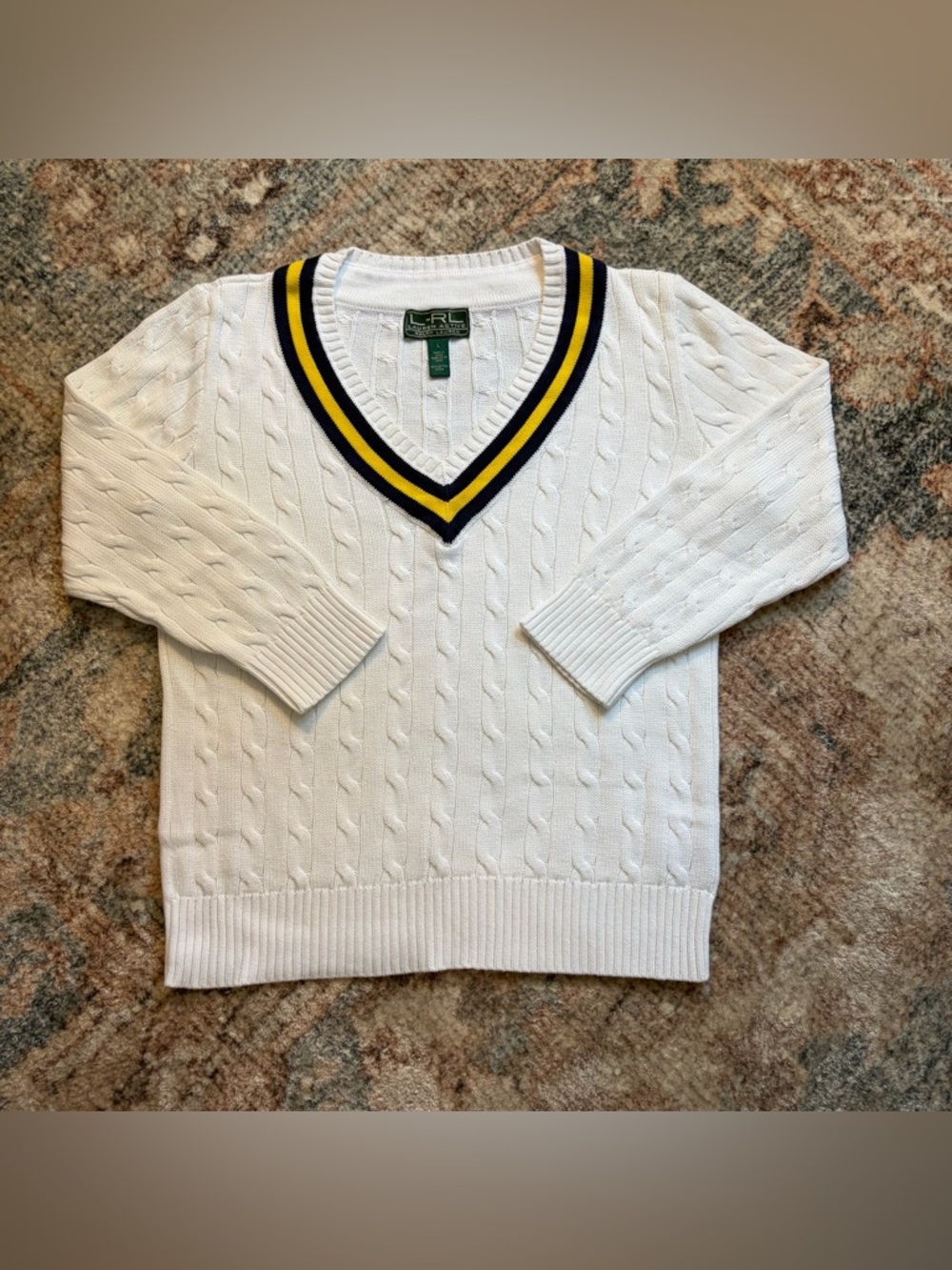 Ralph Lauren Active V-Neck Cableknit Sweater College Preppy size large
